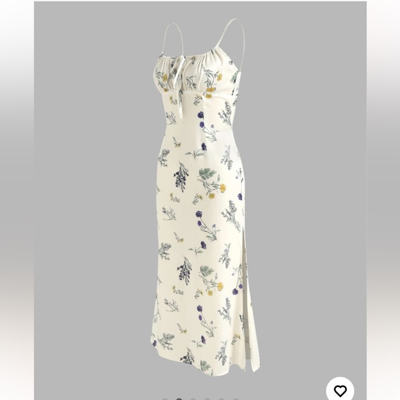 *SOLD C* Cider Floral Drawstring slit Midi dress Ivory size small - Picture 2 of 7